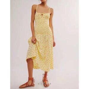 NEW FREE PEOPLE STRAWBERRY LEMON COMBO LAVENDER DAZE SMOCKED MIDI DRESS Sz Small